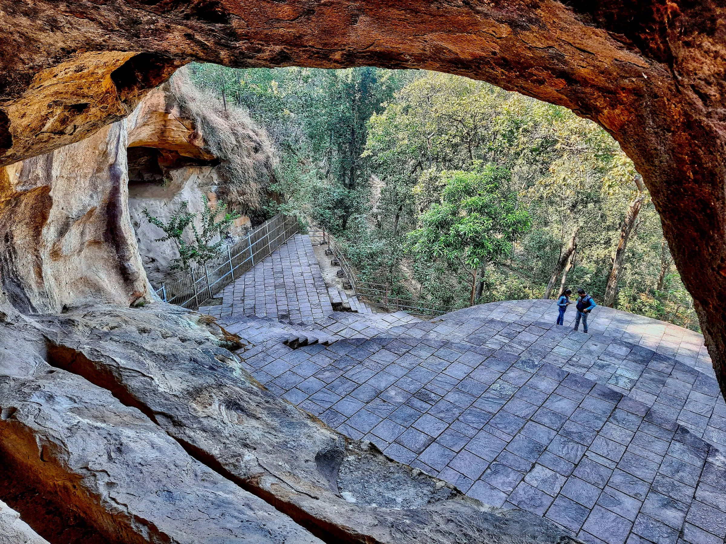 Looking out from inside the caves